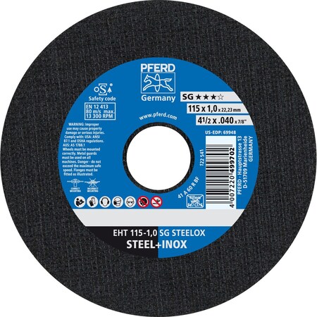 Pferd 4-1/2" x .040" Cut-Off Wheel, 7/8" A.H. SG STEELOX - Type 1 69948